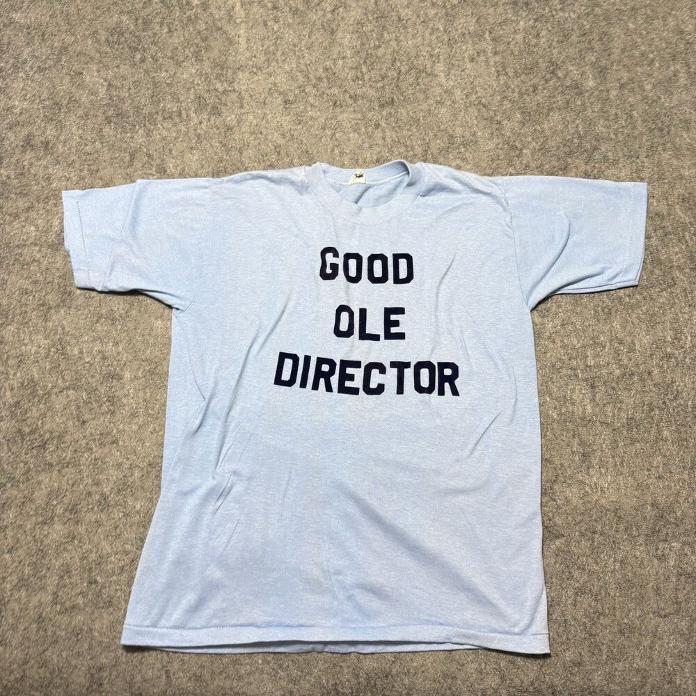 Vtg 1980s Soffe Graphic T-Shirt L Good Ole Director GOD Single Stitch Thin 50/50